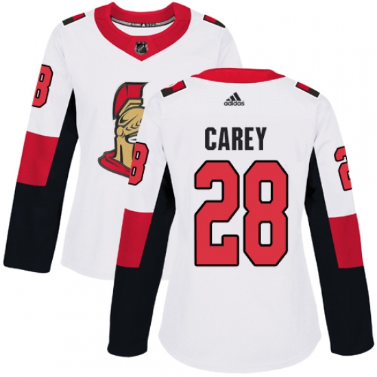 Women's Adidas Ottawa Senators 28 Paul Carey Authentic White Away NHL Jersey