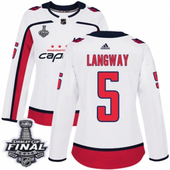 Women's Adidas Washington Capitals 5 Rod Langway Authentic White Away 2018 Stanley Cup Final NHL Jersey