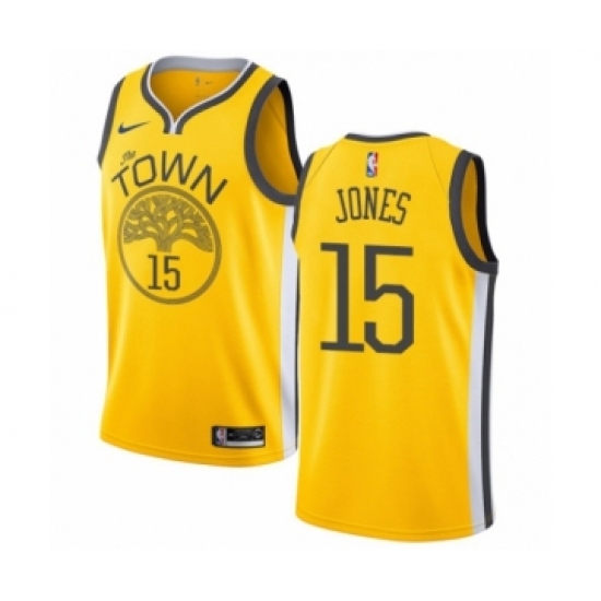 Men's Nike Golden State Warriors 15 Damian Jones Yellow Swingman Jersey - Earned Edition