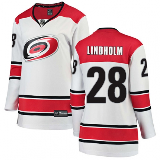 Women's Carolina Hurricanes 28 Elias Lindholm Authentic White Away Fanatics Branded Breakaway NHL Jersey