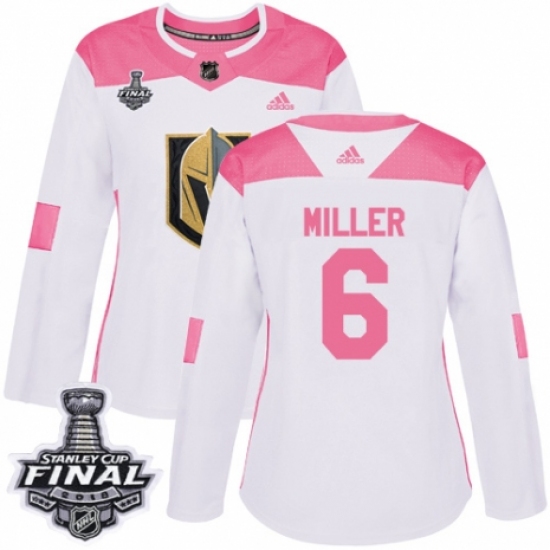 Women's Adidas Vegas Golden Knights 6 Colin Miller Authentic White/Pink Fashion 2018 Stanley Cup Final NHL Jersey