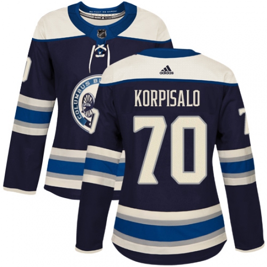 Women's Adidas Columbus Blue Jackets 70 Joonas Korpisalo Authentic Navy Blue Alternate NHL Jersey