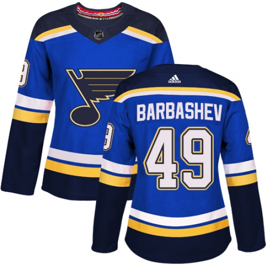 Women's Adidas St. Louis Blues 49 Ivan Barbashev Authentic Royal Blue Home NHL Jersey