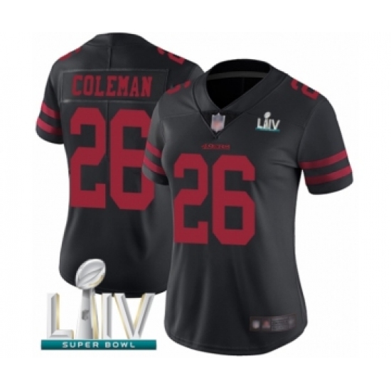 Women's San Francisco 49ers 26 Tevin Coleman Black Vapor Untouchable Limited Player Super Bowl LIV Bound Football Jersey