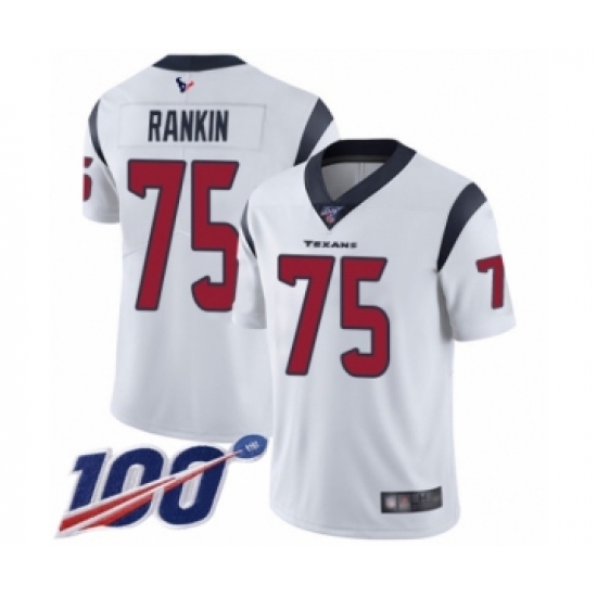 Men's Houston Texans 75 Martinas Rankin White Vapor Untouchable Limited Player 100th Season Football Jersey