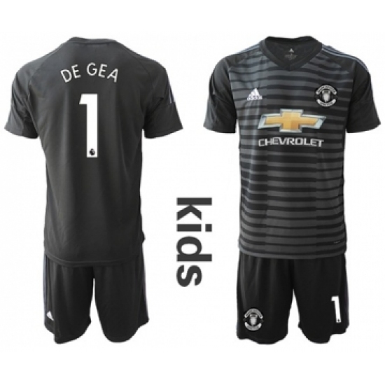 Manchester United 1 De Gea Black Goalkeeper Kid Soccer Club Jersey