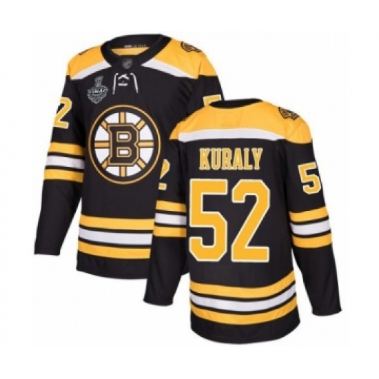 Men's Boston Bruins 52 Sean Kuraly Authentic Black Home 2019 Stanley Cup Final Bound Hockey Jersey