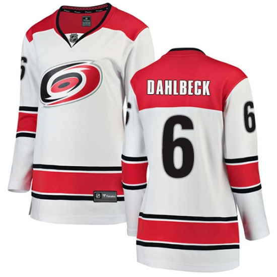 Women's Carolina Hurricanes 6 Klas Dahlbeck Authentic White Away Fanatics Branded Breakaway NHL Jersey