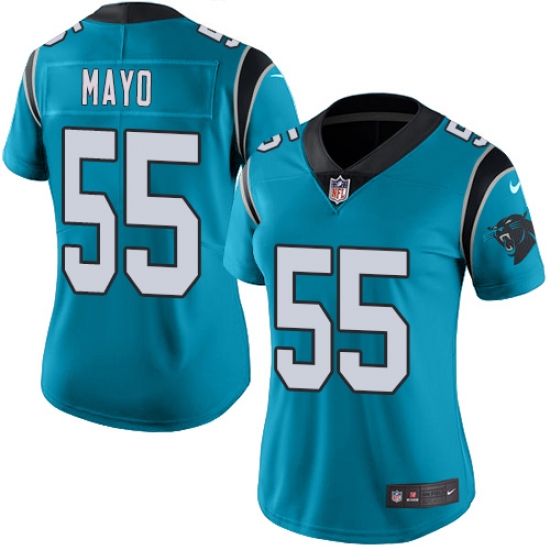 Women's Nike Carolina Panthers 55 David Mayo Limited Blue Rush Vapor Untouchable NFL Jersey