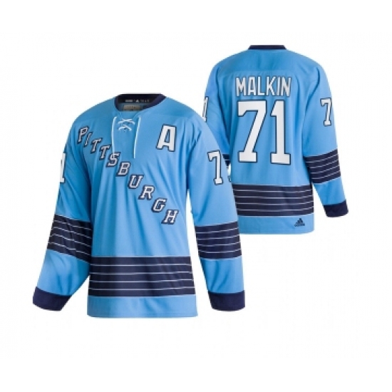 Men's Pittsburgh Penguins 71 Evgeni Malkin 2022 Blue Classics Stitched Jersey