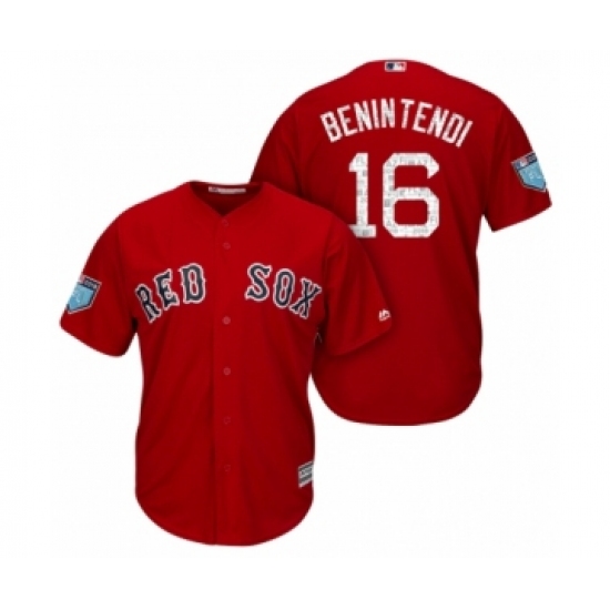 Men's Boston Red Sox 16 Andrew Benintendi Majestic Scarlet 2018 Spring Training Cool Base Jersey