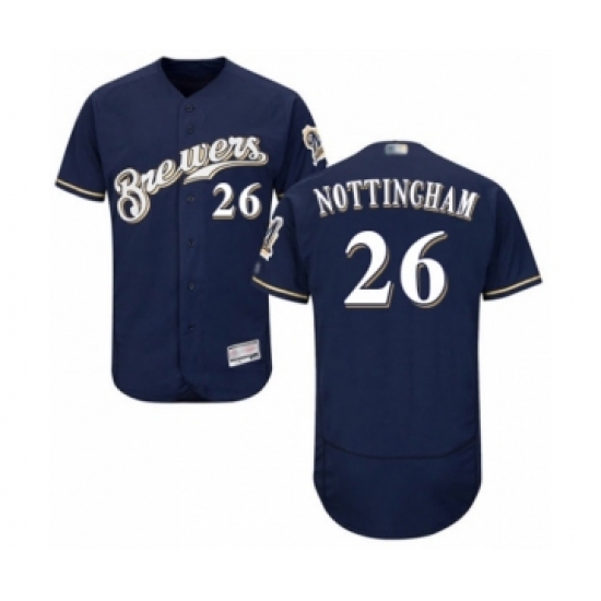 Men's Milwaukee Brewers 26 Jacob Nottingham Navy Blue Alternate Flex Base Authentic Collection Baseball Player Jersey