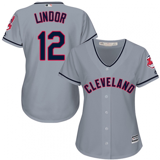 Women's Majestic Cleveland Indians 12 Francisco Lindor Replica Grey Road Cool Base MLB Jersey