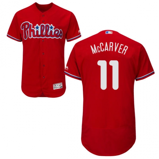 Men's Majestic Philadelphia Phillies 11 Tim McCarver Red Alternate Flex Base Authentic Collection MLB Jersey