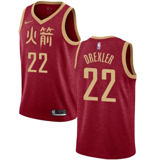 Men's Nike Houston Rockets 22 Clyde Drexler Swingman Red NBA Jersey - 2018 19 City Edition