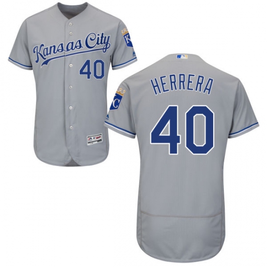 Men's Majestic Kansas City Royals 40 Kelvin Herrera Grey Road Flex Base Authentic Collection MLB Jersey