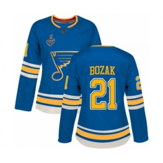 Women's St. Louis Blues 21 Tyler Bozak Authentic Navy Blue Alternate 2019 Stanley Cup Final Bound Hockey Jersey