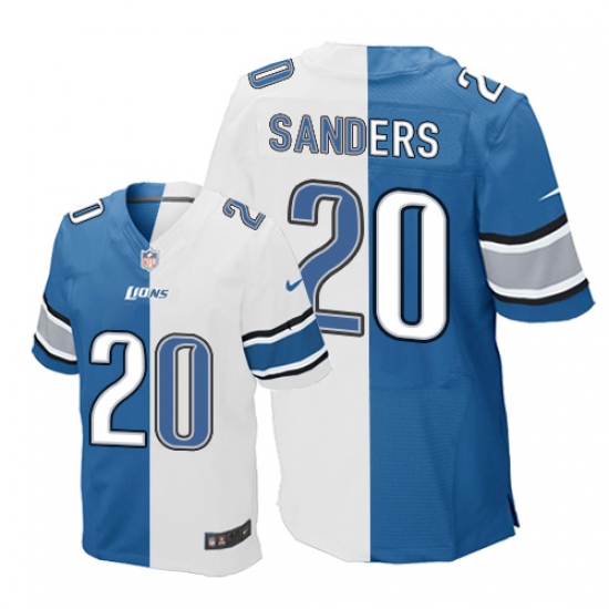 Men's Nike Detroit Lions 20 Barry Sanders Elite Blue/White Split Fashion NFL Jersey