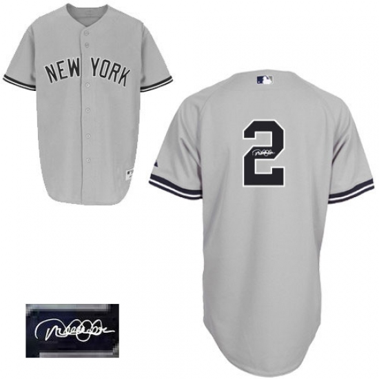 Men's Majestic New York Yankees 2 Derek Jeter Authentic Grey Road Autographed MLB Jersey