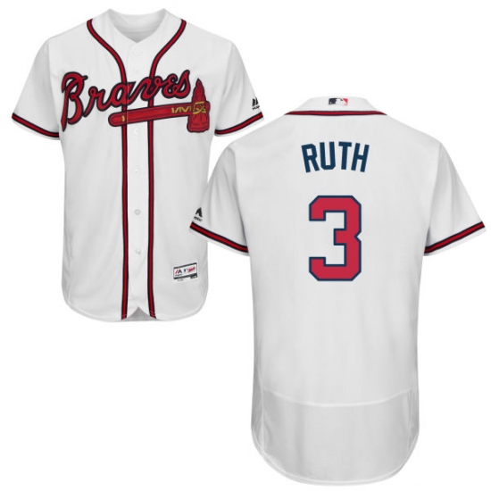 Men's Majestic Atlanta Braves 3 Babe Ruth White Home Flex Base Authentic Collection MLB Jersey