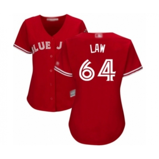 Women's Toronto Blue Jays 64 Derek Law Authentic Scarlet Alternate Baseball Player Jersey