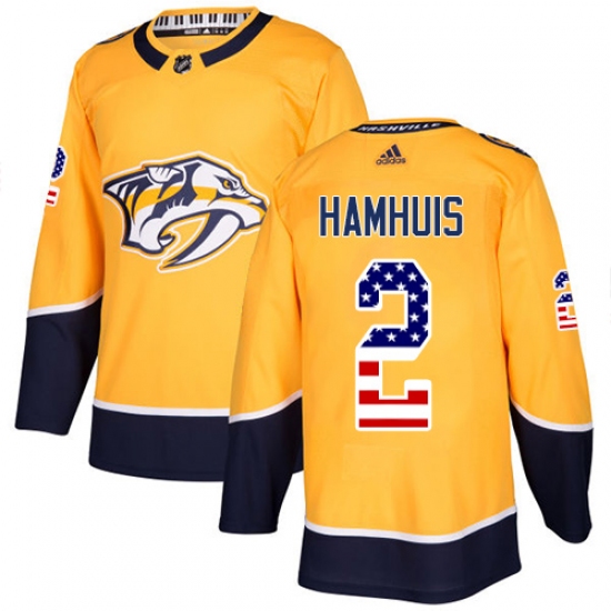 Men's Adidas Nashville Predators 2 Dan Hamhuis Authentic Gold USA Flag Fashion NHL Jersey