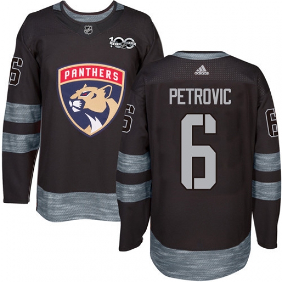 Men's Adidas Florida Panthers 6 Alex Petrovic Authentic Black 1917-2017 100th Anniversary NHL Jersey