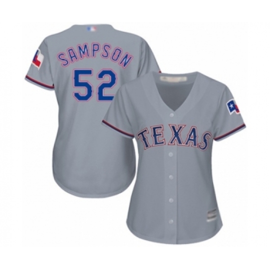 Women's Texas Rangers 52 Adrian Sampson Authentic Grey Road Cool Base Baseball Player Jersey