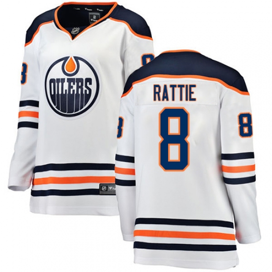 Women's Edmonton Oilers 8 Ty Rattie Authentic White Away Fanatics Branded Breakaway NHL Jersey