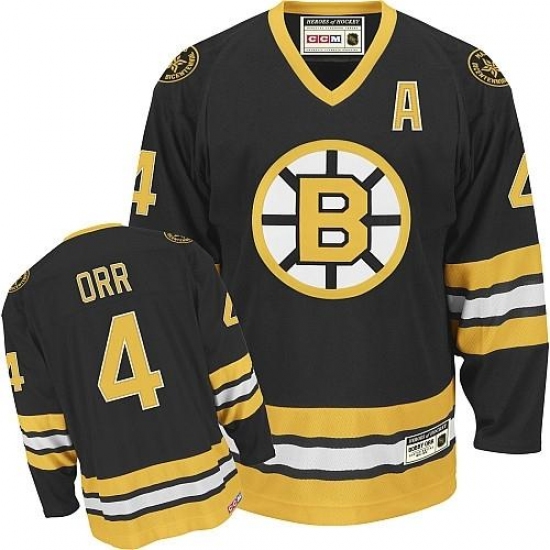 Men's CCM Boston Bruins 4 Bobby Orr Premier Black Throwback NHL Jersey