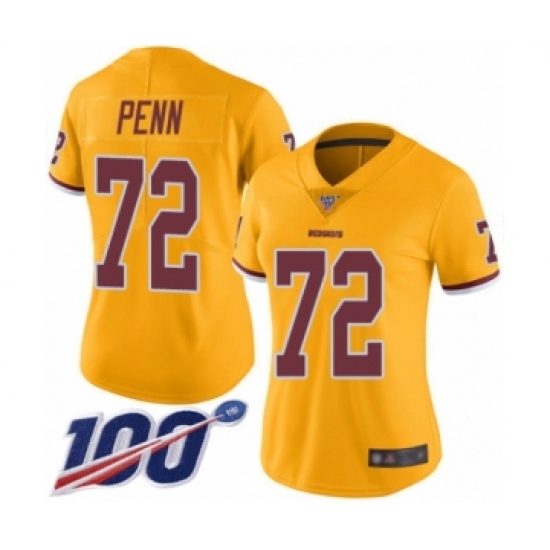 Women's Washington Redskins 72 Donald Penn Limited Gold Rush Vapor Untouchable 100th Season Football Jersey