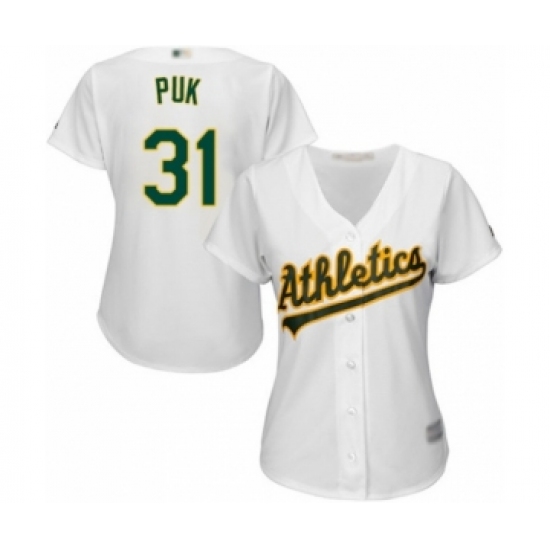 Women's Oakland Athletics 31 A.J. Puk Authentic White Home Cool Base Baseball Player Jersey