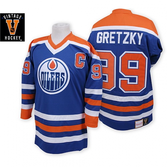 Men's Mitchell and Ness Edmonton Oilers 99 Wayne Gretzky Premier Navy Blue Throwback NHL Jersey