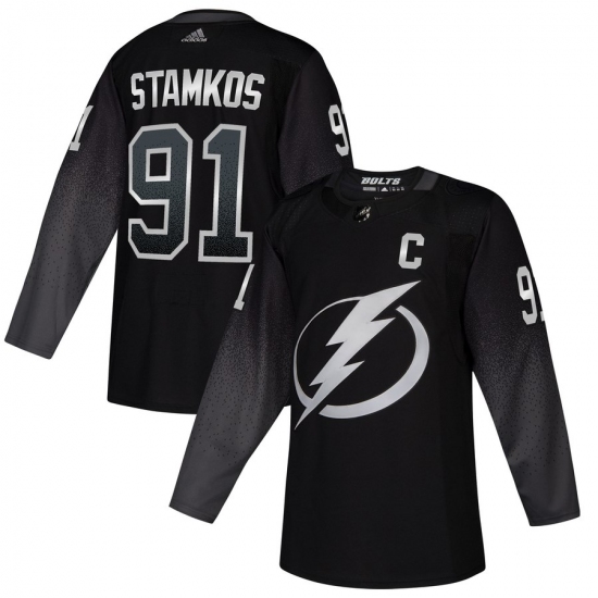 Men's Tampa Bay Lightning 91 Steven Stamkos adidas Alternate Authentic Player Jersey Black