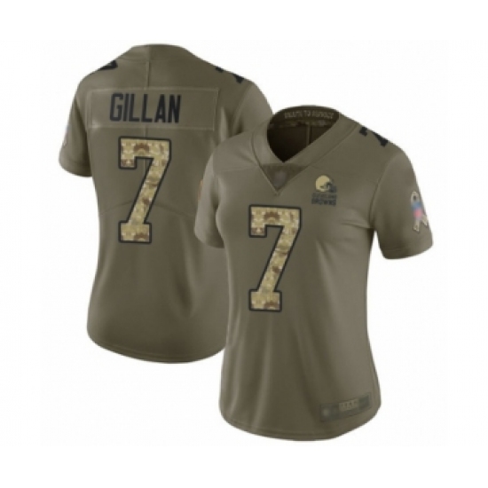 Women's Cleveland Browns 7 Jamie Gillan Limited Olive Camo 2017 Salute to Service Football Jersey