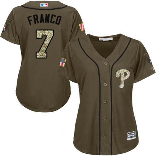 Women's Majestic Philadelphia Phillies 7 Maikel Franco Replica Green Salute to Service MLB Jersey