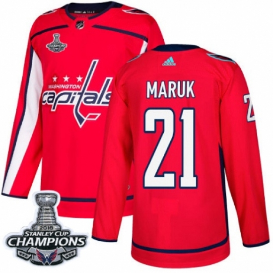 Men's Adidas Washington Capitals 21 Dennis Maruk Authentic Red Home 2018 Stanley Cup Final Champions NHL Jersey