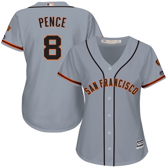 Women's Majestic San Francisco Giants 8 Hunter Pence Replica Grey Road Cool Base MLB Jersey