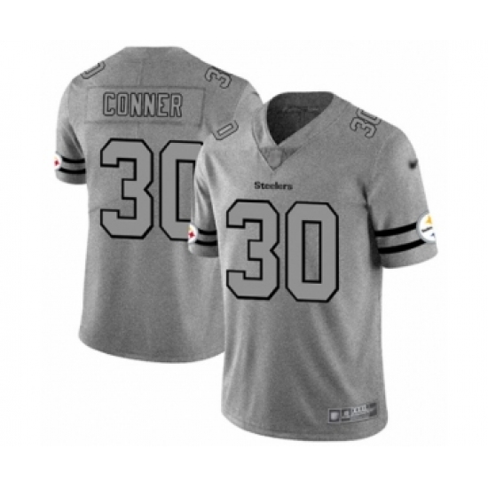 Men's Pittsburgh Steelers 30 James Conner Limited Gray Team Logo Gridiron Football Jersey