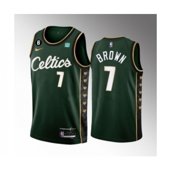 Men's Boston Celtics 7 Jaylen Brown Green 2022-23 City Edition No.6 Patch Stitched Basketball Jersey