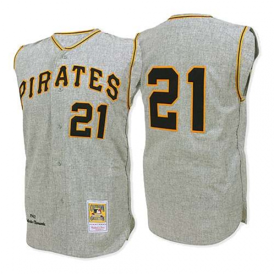 Men's Mitchell and Ness 1962 Pittsburgh Pirates 21 Roberto Clemente Authentic Grey Throwback MLB Jersey