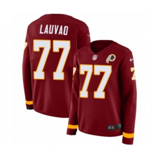 Women's Nike Washington Redskins 77 Shawn Lauvao Limited Burgundy Therma Long Sleeve NFL Jersey