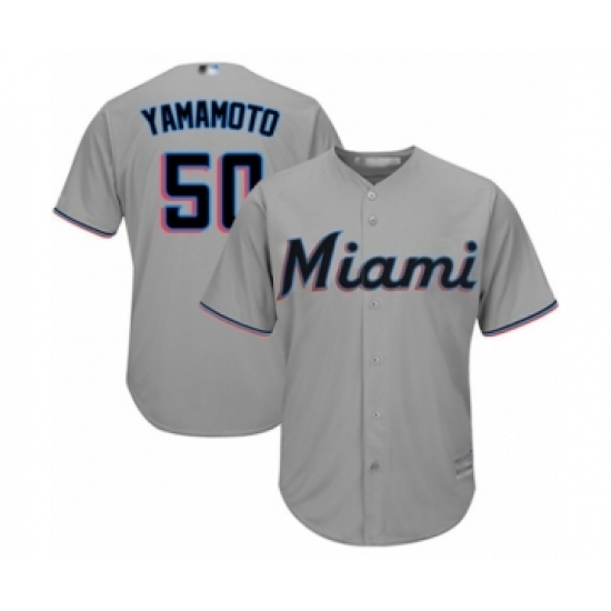 Youth Miami Marlins 50 Jordan Yamamoto Authentic Grey Road Cool Base Baseball Player Jersey