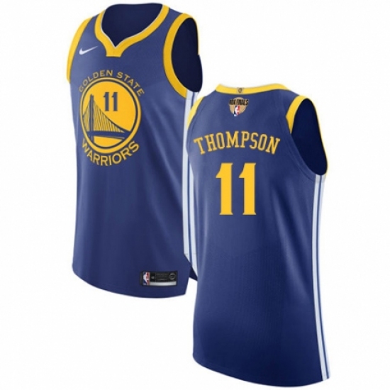 Youth Nike Golden State Warriors 11 Klay Thompson Authentic Royal Blue Road 2018 NBA Finals Bound NBA Jersey - Icon Edition