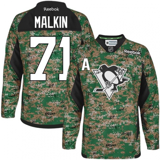 Men's Reebok Pittsburgh Penguins 71 Evgeni Malkin Authentic Camo Veterans Day Practice NHL Jersey