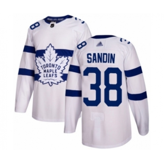 Men's Toronto Maple Leafs 38 Rasmus Sandin Authentic White 2018 Stadium Series Hockey Jersey