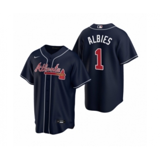 Men's Atlanta Braves 1 Ozzie Albies Nike Navy 2020 Replica Alternate Jersey