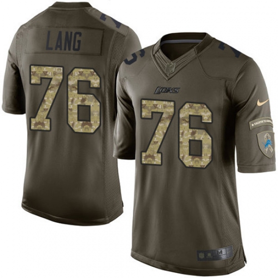 Men's Nike Detroit Lions 76 T.J. Lang Elite Green Salute to Service NFL Jersey