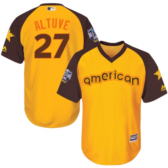 Youth Majestic Houston Astros 27 Jose Altuve Authentic Yellow 2016 All-Star American League BP Cool Base MLB Jersey