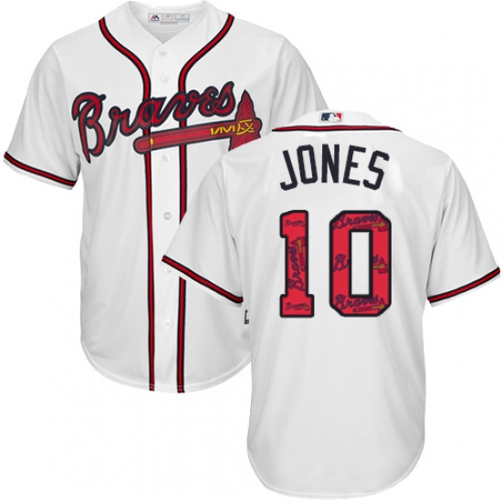 Men's Majestic Atlanta Braves 10 Chipper Jones Authentic White Team Logo Fashion Cool Base MLB Jersey